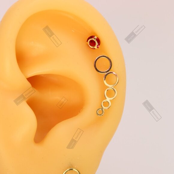 Asymmetrical Circle Earrings in Solid 14K Gold • Modern Drop Design. - Picture 5 of 8